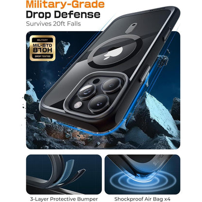 iPhone 16 Pro Max Hülle MagSafe Transparent Militärschutz Schwarz