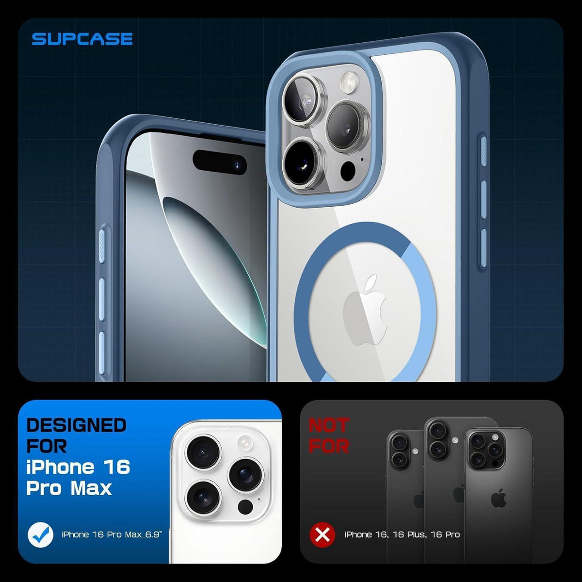 iPhone 16 Pro Max Hülle MagSafe Transparent Blau Militärschutz