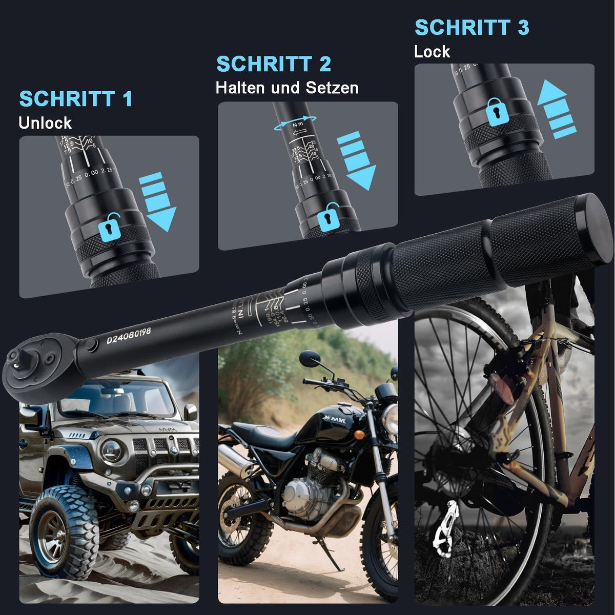 Drehmomentschlüssel 1/4" 5-25 Nm mit Ratschenkopf, klar lesbar