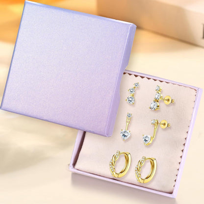 3 Paar Ohrringe Silber & Gold 925 Sterling Silber Creolen & Stecker