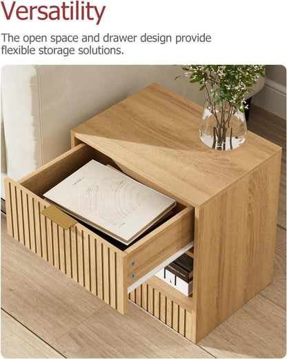 Modernes HEYZOEY Eiche Holz Nachttisch mit Schublade 39x39x28cm