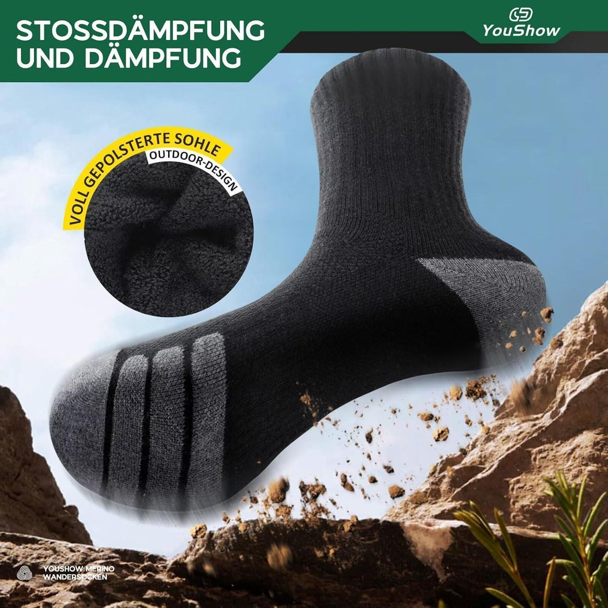Wandersocken Merino 3er-Pack Schwarz 47-50 – Damen & Herren