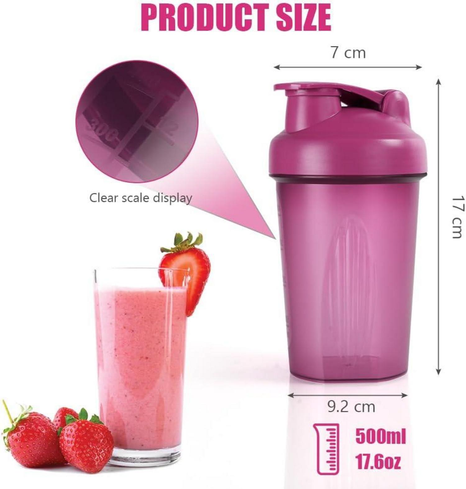 Protein Shaker 500ml mit Edelstahl-Mischkugel und Messskala