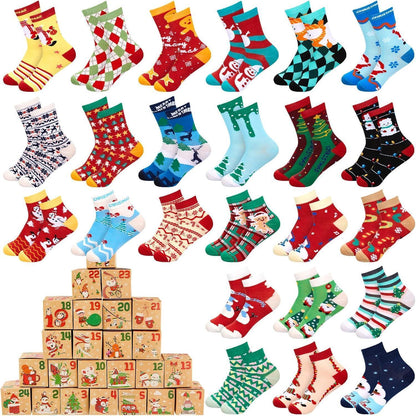 24 Paar Weihnachtssocken Adventskalender Geschenkboxen für Damen Herren