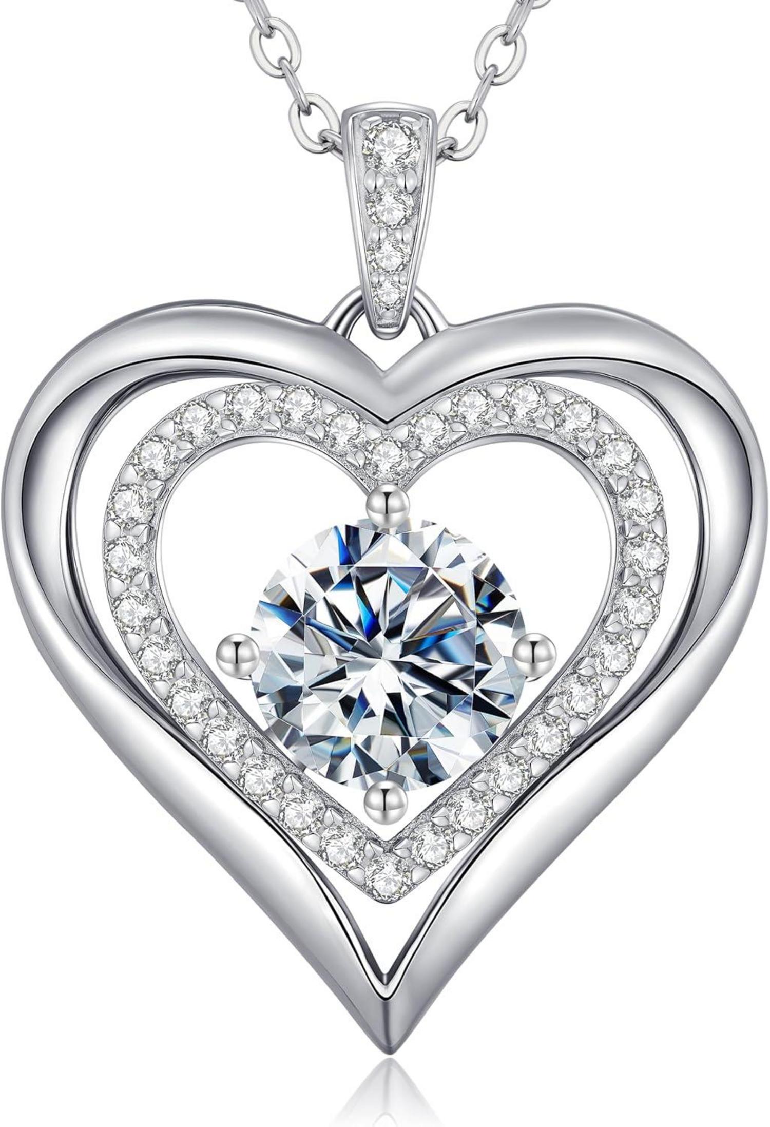 Herz Moissanit Halskette 925 Silber Diamanten Schmuck Elegantes