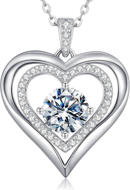 Herz Moissanit Halskette 925 Silber Diamanten Schmuck Elegantes