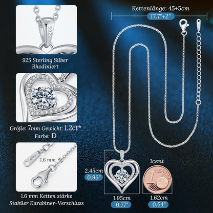 Herz Moissanit Halskette 925 Silber Diamanten Schmuck Elegantes
