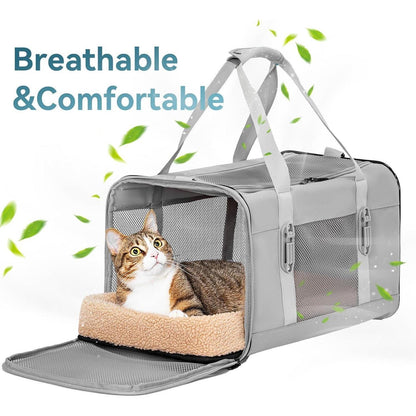 Katzentransportbox Auto mit Kissen & Tragegriff Grau Large+
