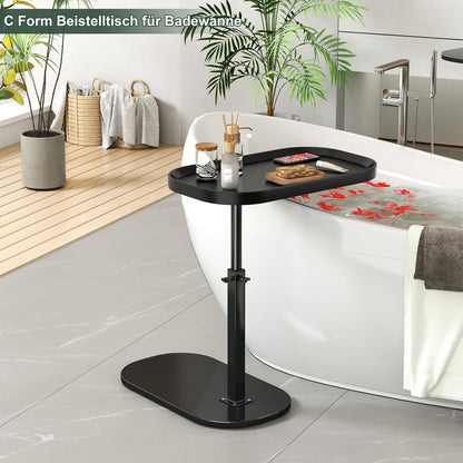 Beistelltisch C Form Höhenverstellbar Schwarz Holz