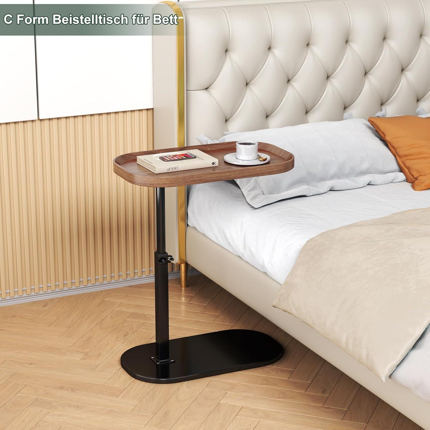 Beistelltisch C Form Höhenverstellbar Schwarz Holz Couchtisch