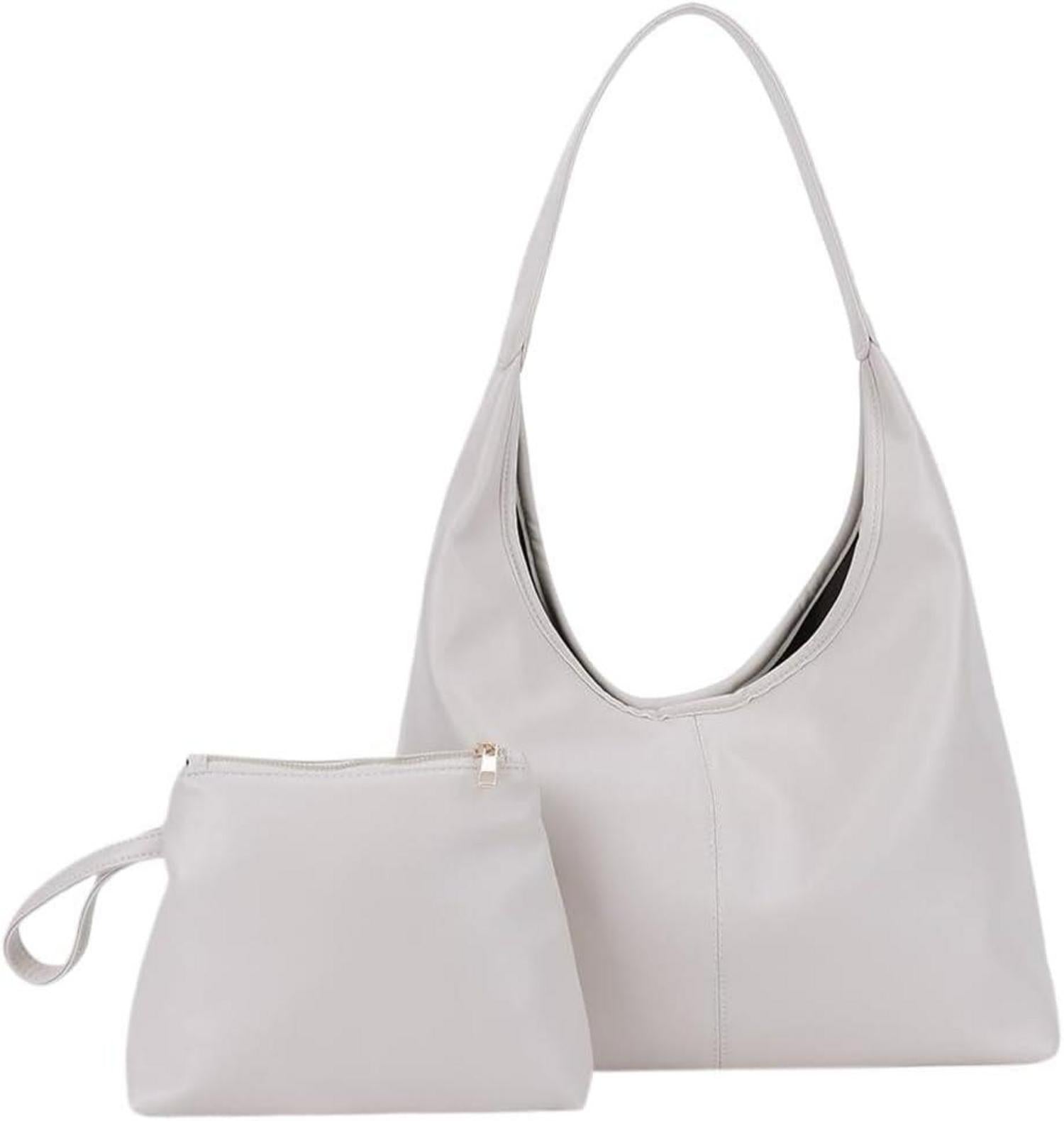 Weiche Leder Handtasche Damen Grau inkl. Geldbörse