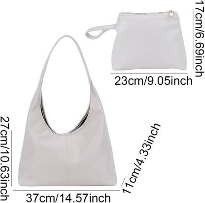 Große Damen Handtasche aus Weichem Leder mit Schultertasche und Geldbörse - Grau