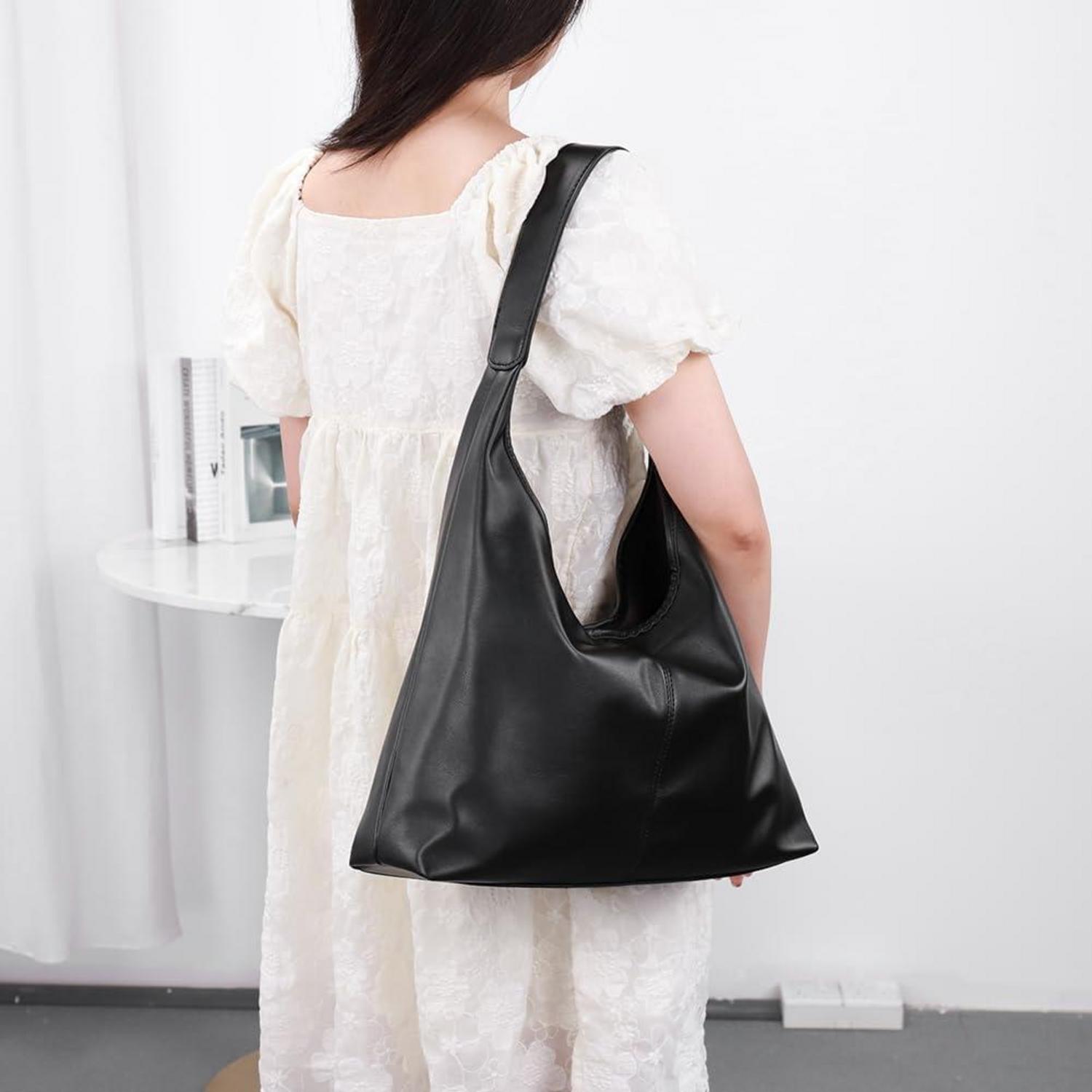 Damen Handtasche PU Leder Tote Bag Beuteltasche mit Geldbörse Schwarz