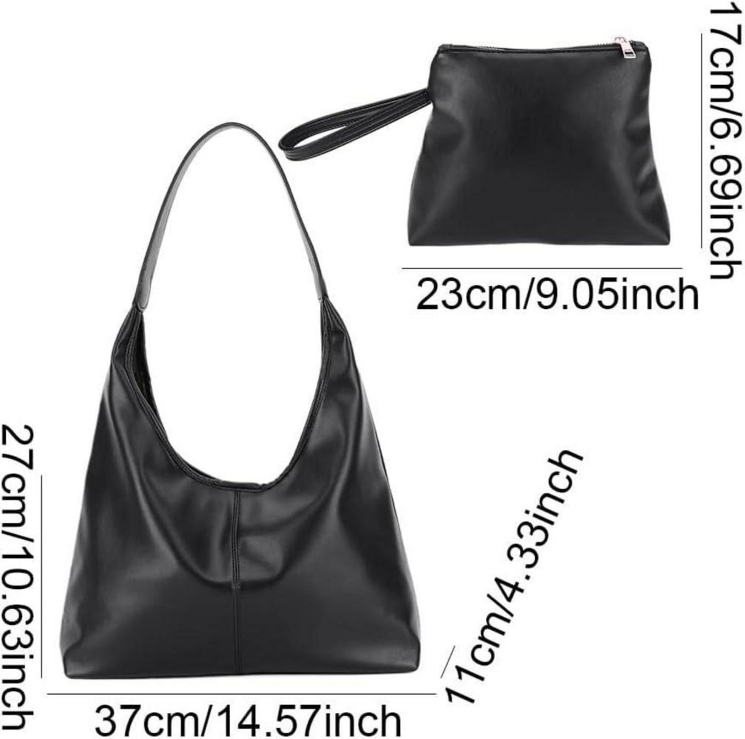 TIAASTAP Groß Handtasche Damen Leder Tote Bag Schultertasche Geldbörse Schwarz0
