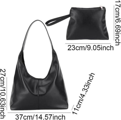 TIAASTAP Groß Handtasche Damen Leder Tote Bag Schultertasche Geldbörse Schwarz0