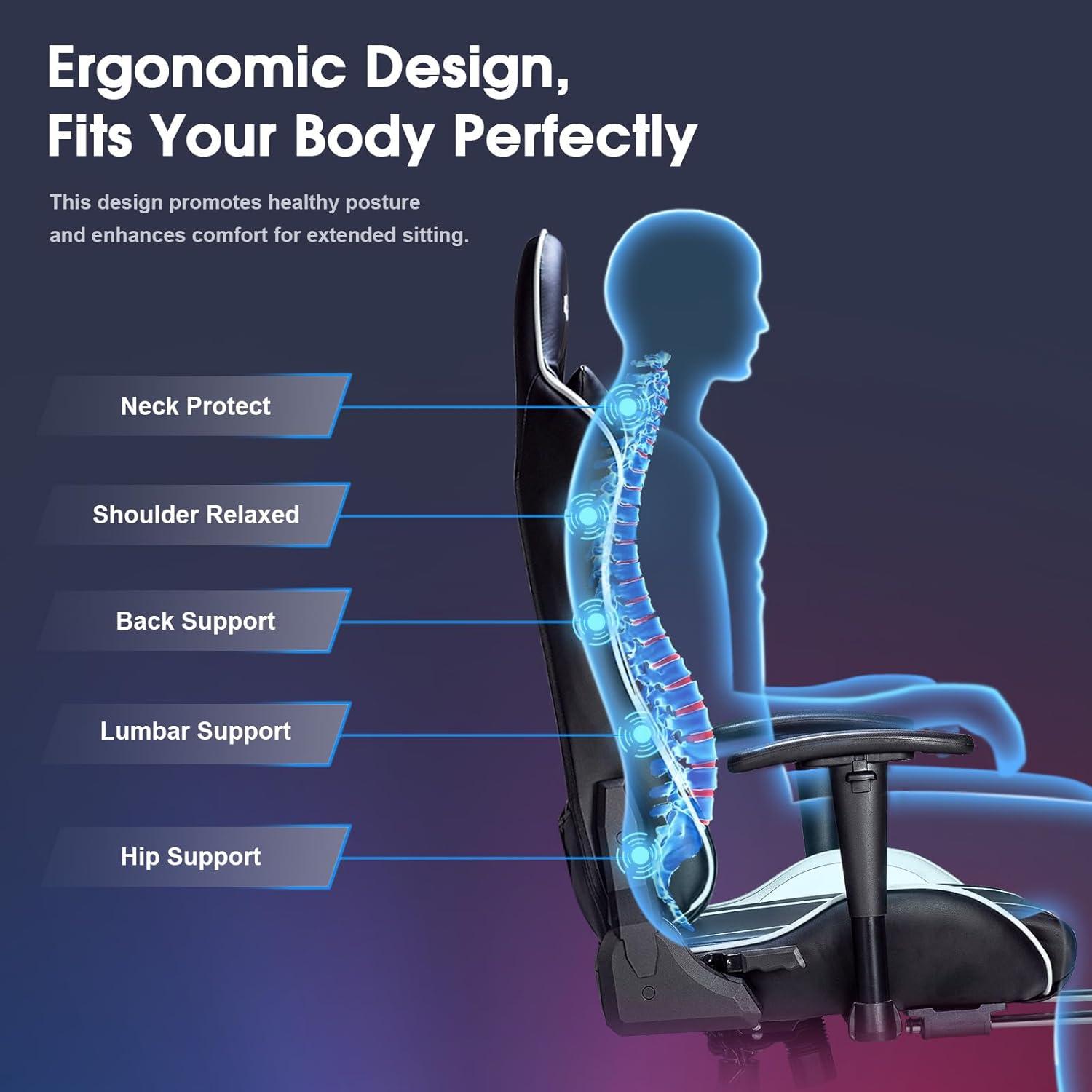 Ergonomischer Gaming Stuhl mit 7-Punkt Massage und Fußstütze