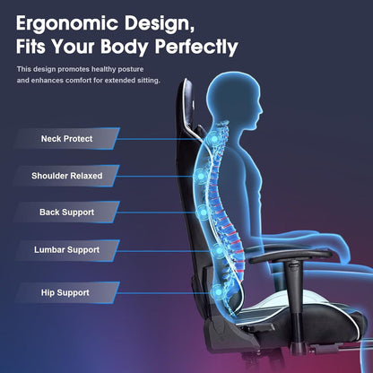 Ergonomischer Gaming Stuhl mit 7-Punkt Massage und Fußstütze