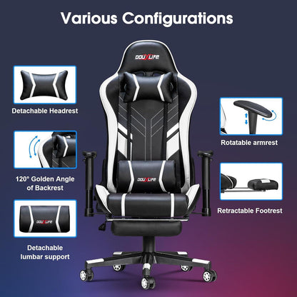 Ergonomischer Gaming Stuhl mit 7-Punkt Massage und Fußstütze