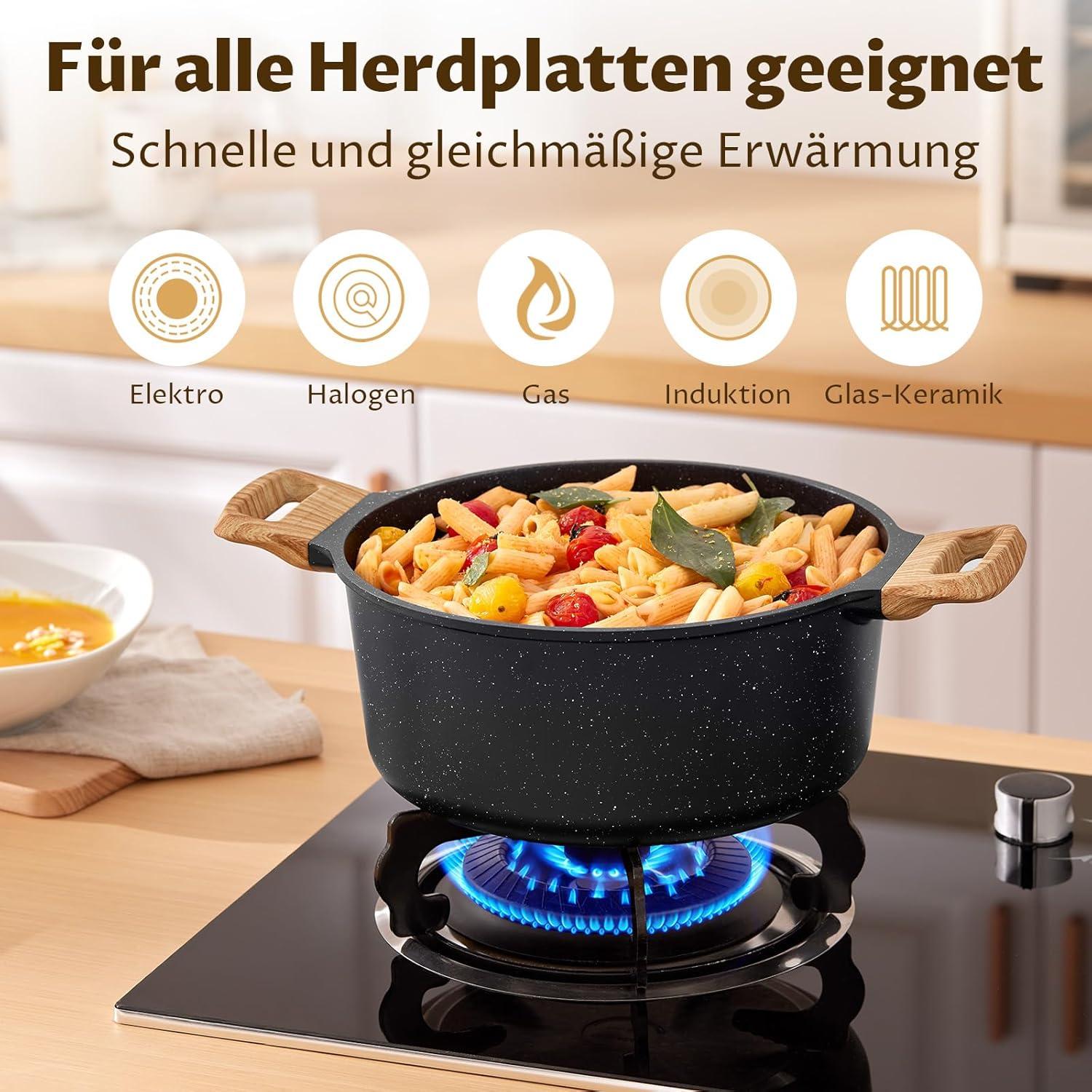 Induktions Töpfe Pfannen Set 10-tlg Granit Deckel Antihaft Kochgeschirr Herdarten Panda-frei