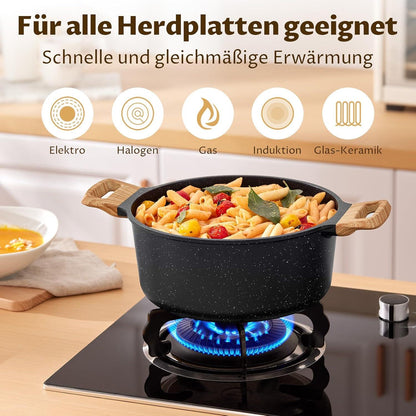 Induktions Töpfe Pfannen Set 10-tlg Granit Deckel Antihaft Kochgeschirr Herdarten Panda-frei