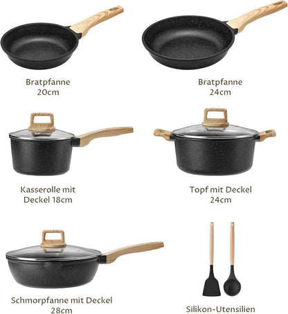 Induktions Töpfe & Pfannen Set 10tlg Granit Antihaft Kochgeschirr für