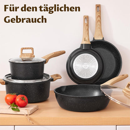 BLAZANT Induktions Töpfe Set 10tlg Granit Pfannen Deckel Antihaft Topfset
