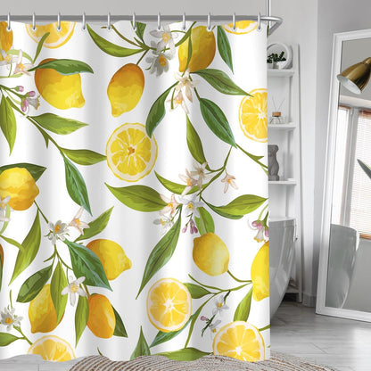 Duschvorhang Zitrone Blatt Muster 150x200cm, Antischimmel, Wasserabweisend, Waschbar