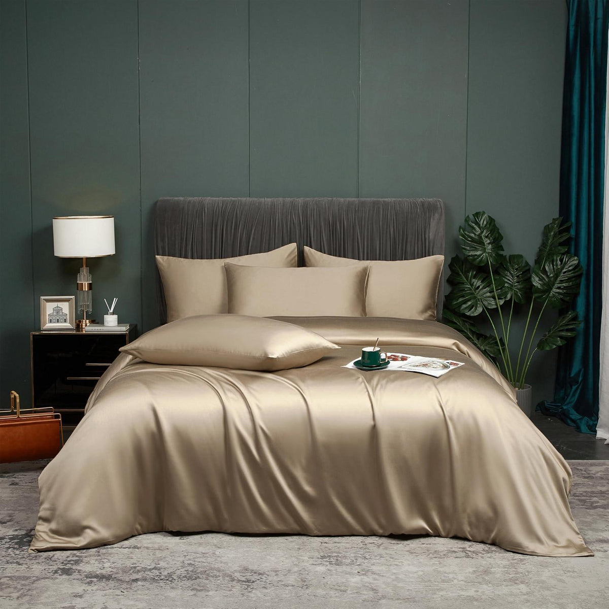 Bettwäsche-Set 200x200cm Braun Taupe Khaki Bambusfaser Kühlend