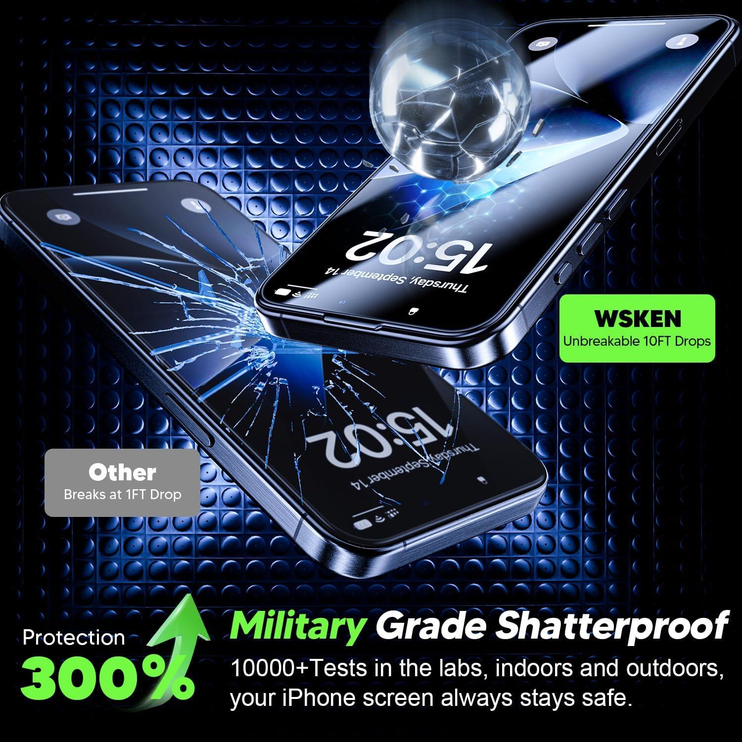 WSKEN iPhone 16/15 Panzerglas Displayschutzfolie 2 Stück 9H Härte HD-Klar