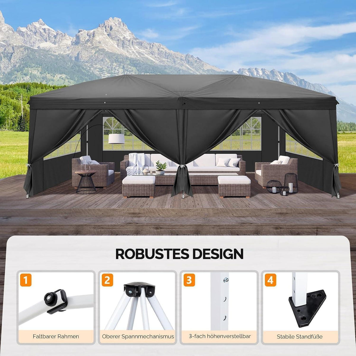 Faltpavillon 3x6m – Wasserdicht & Höhenverstellbar mit Zubehör