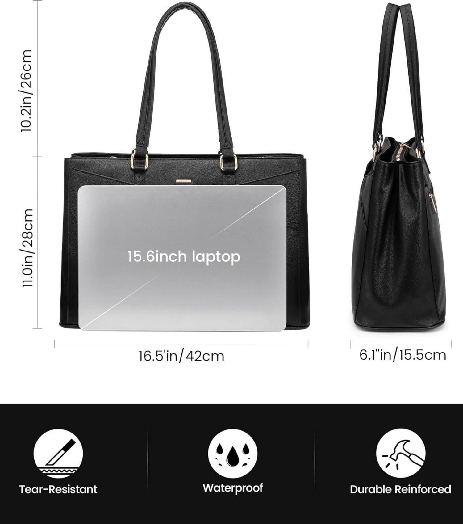 Lovevook Laptoptasche Damen 15,6 Zoll Schultertasche Schwarz