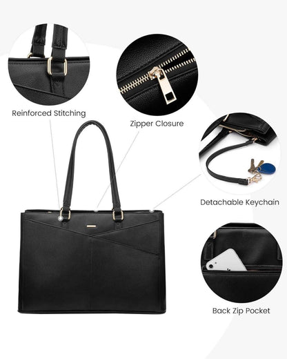 Laptoptasche Damen 15,6 Zoll Handtasche Wasserdicht Schwarz