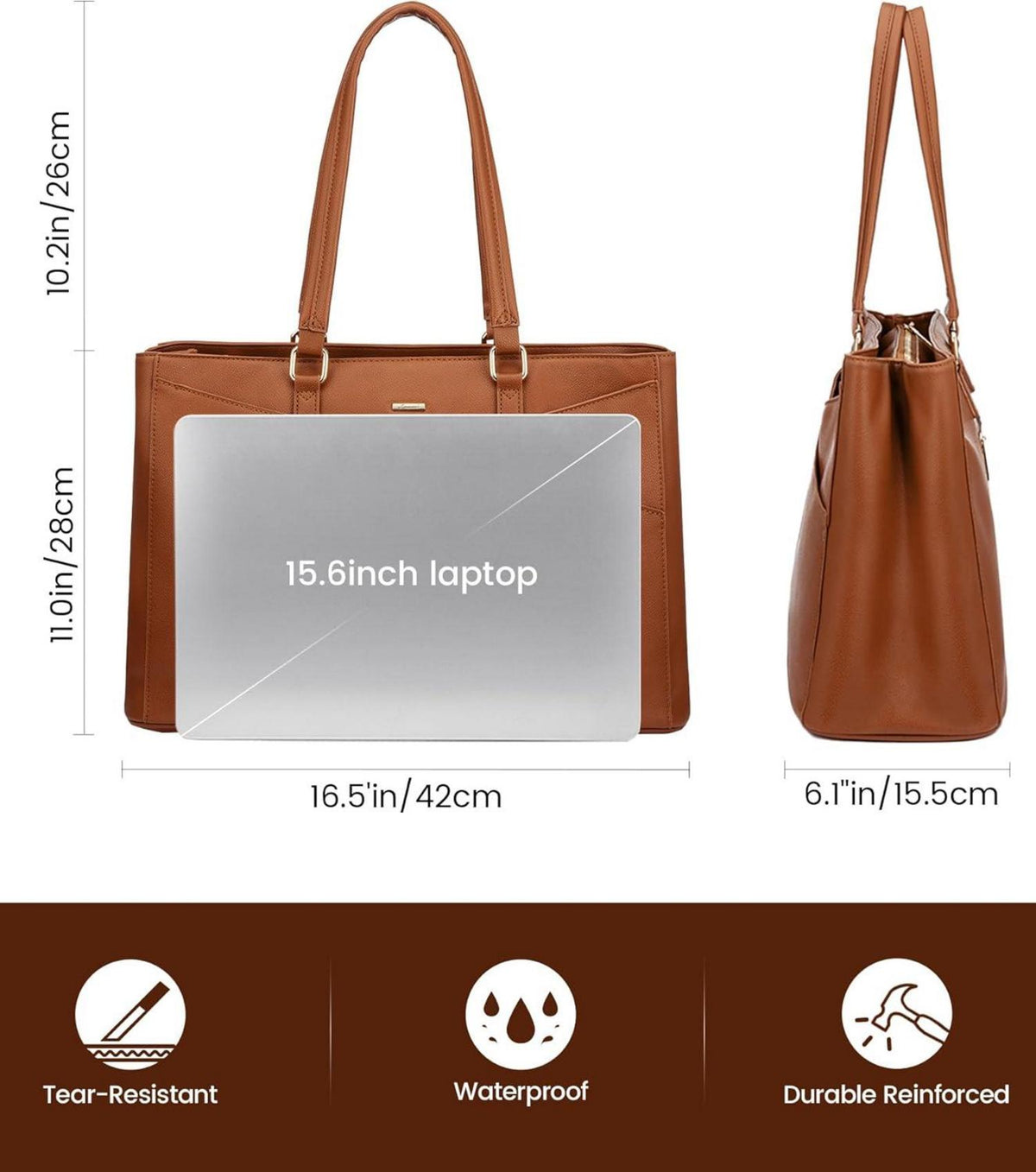 Große Laptoptasche Damen 15,6 Zoll Braun - Stilvoll & praktisch