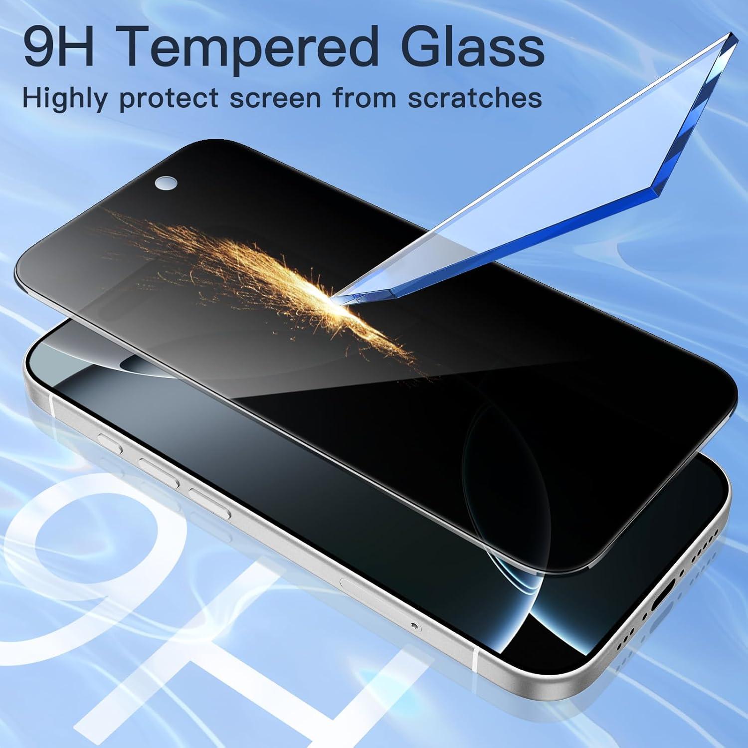 JETech Sichtschutz iPhone 16 Pro 6,3 Zoll gehärtetes Glas Abwehrspionage 2er
