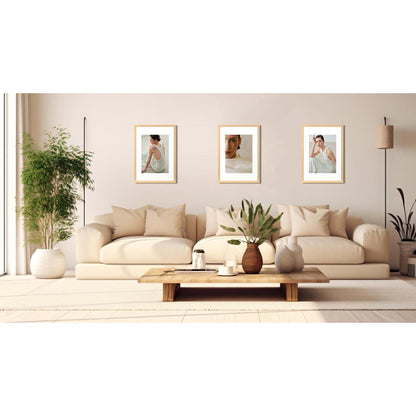 Bilderrahmen A3 Natur 3er Set mit Passepartout für A4 Wandmontage