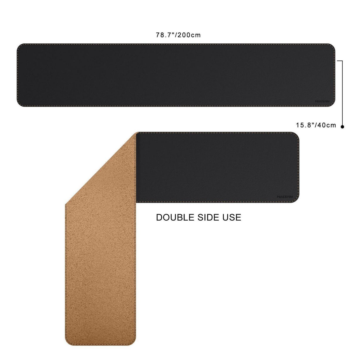 Schreibtischunterlage Kork 200x40cm – Großes Mauspad Schwarz in Lederoptik