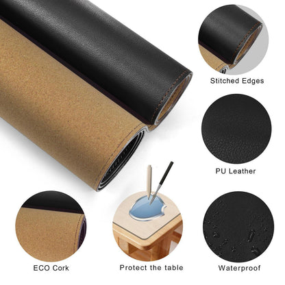 Schreibtischunterlage Kork 200x40cm – Großes Mauspad Schwarz in Lederoptik
