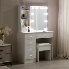 Schminktisch mit LED-Beleuchtung und Hocker Weiß 80x36x130cm