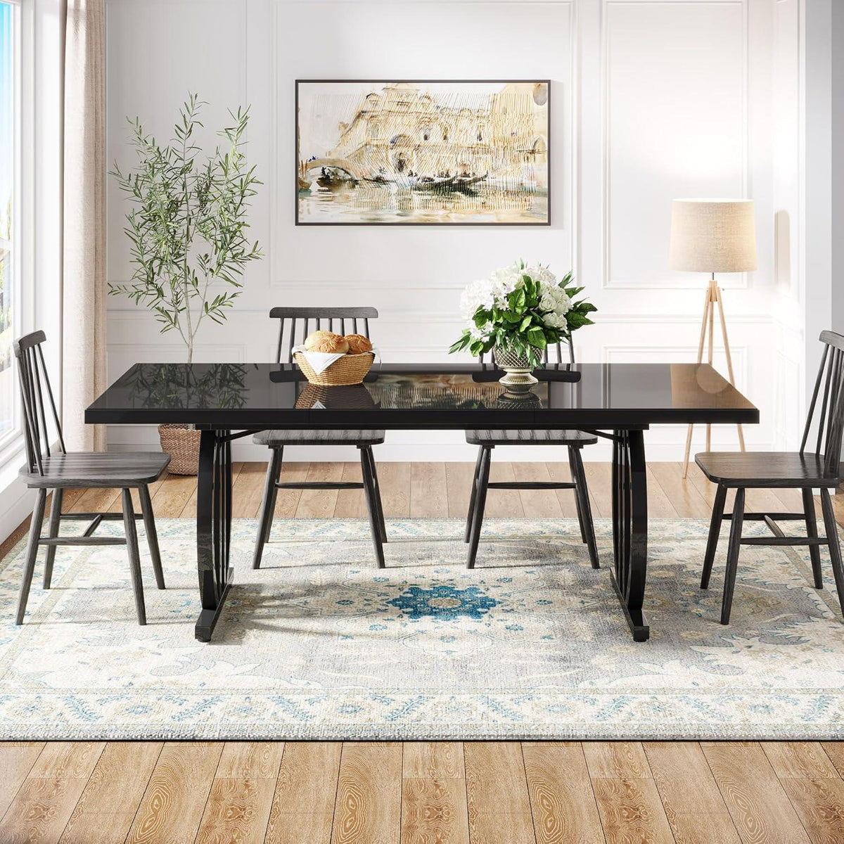 Schwarzer Esstisch 160x80cm | Moderner Küchentisch für 4-6 Personen