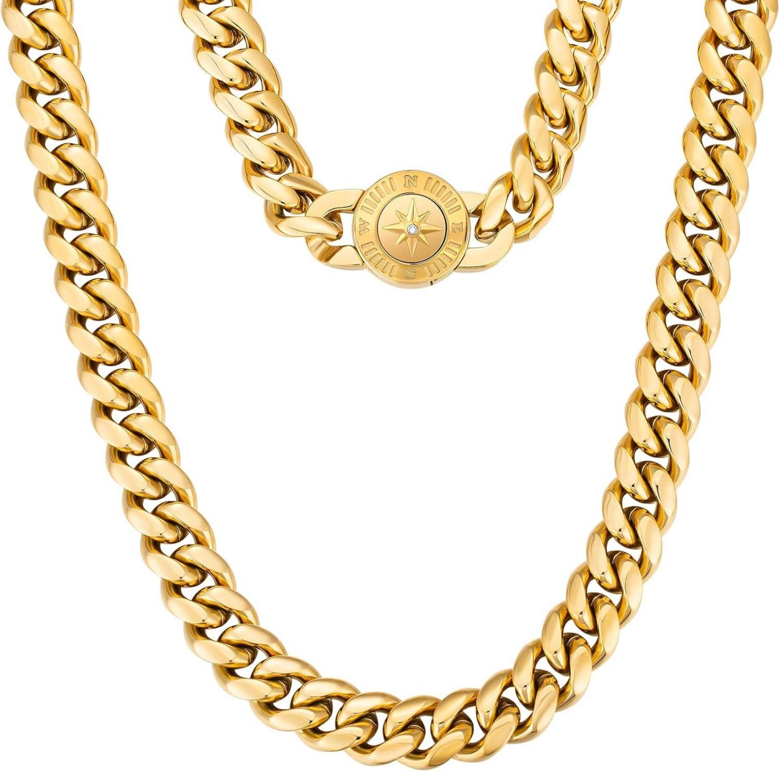 12mm Gold plattierte Herren Panzerkette mit Löwenkopf/Totenkopf