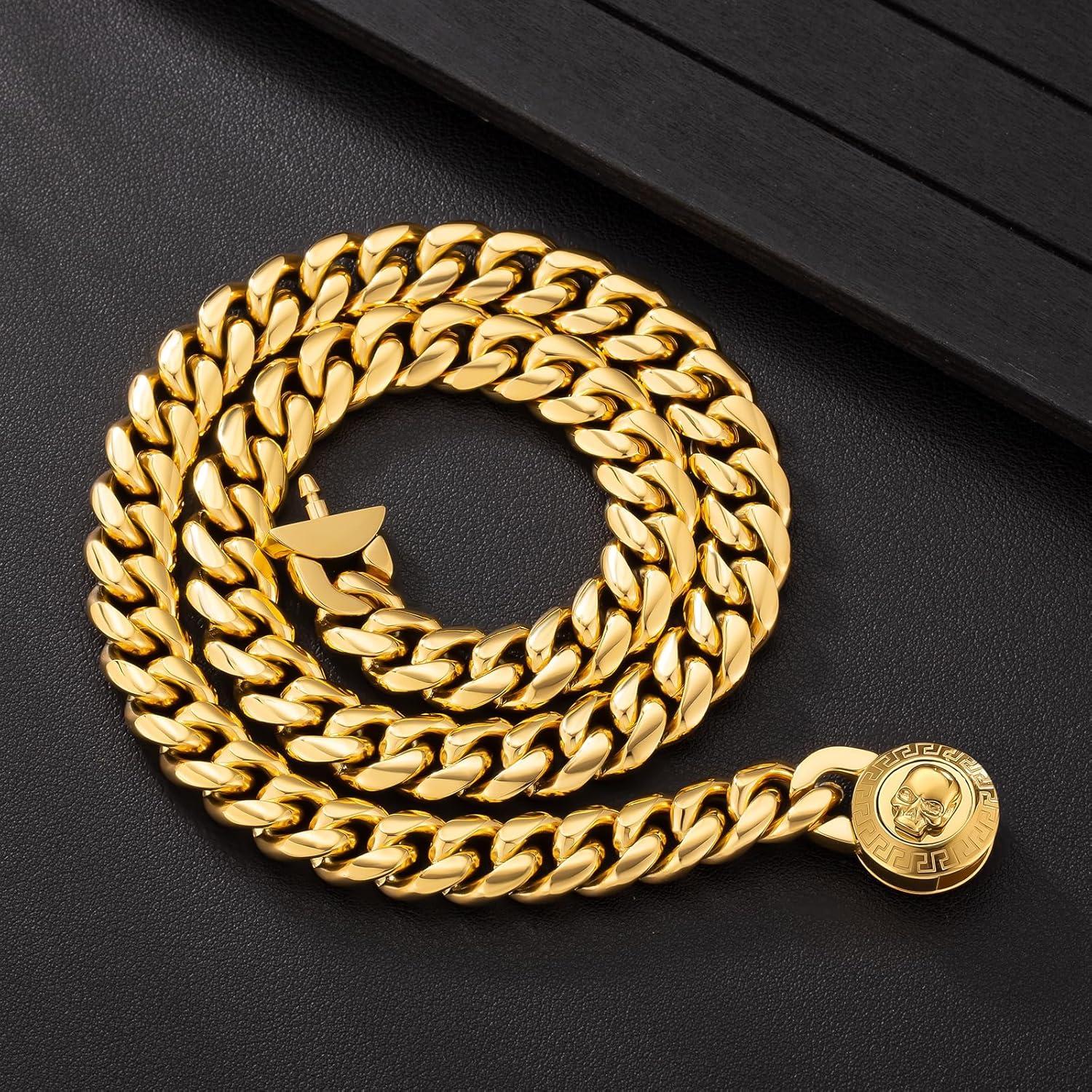 Herren Panzerkette mit Totenkopf-Verschluss 18K Gold plattiert