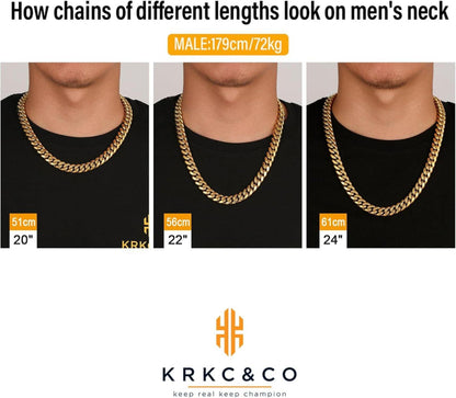 Herren Panzerkette 12mm Löwe Totenkopf 18K Gold Miami Cuban Link 50.8cm