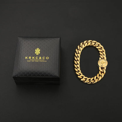 Herren Armband Löwe/Totenkopf Verschluss 18K Gold beschichtet