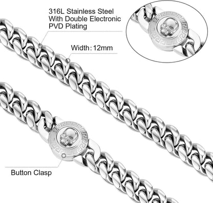 Herren Panzerkette mit Totenkopf Verschluss, 18K Gold plattiert, Edelstahl Cuban Link Chain, Miami Kubanische Gliederkette