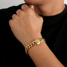 12mm Herren Gold Armband Löwe Totenkopf Verschluss Cuban 18K