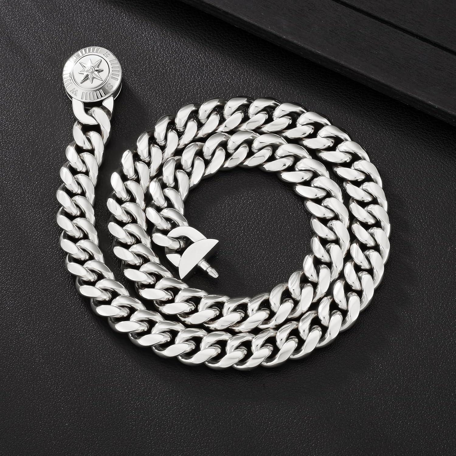 Herren 12mm Panzerkette mit Löwe Totenkopf Verschluss 18K Gold Cuban Link 55.9cm