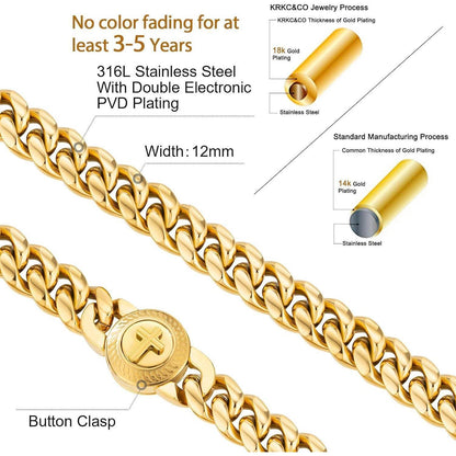 Herren Panzerkette 12mm, 18K Gold plattiert, Cuban Link