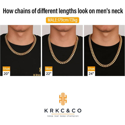 Herren Panzerkette 12mm, 18K Gold plattiert, Cuban Link