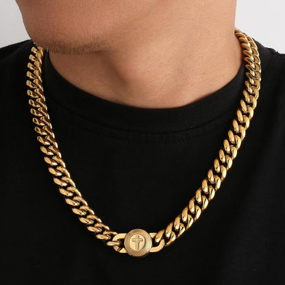 Herren Panzerkette 12mm, 18K Gold plattiert, Cuban Link