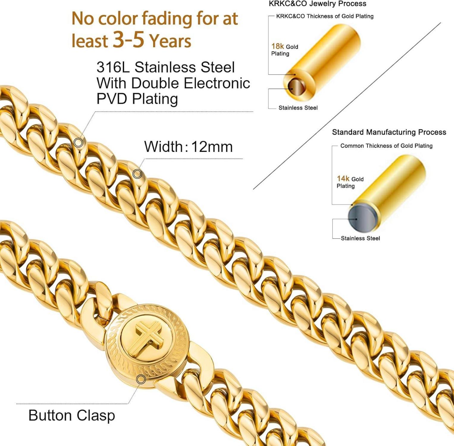 Herren Panzerkette mit Löwenkopfverschluss, 18K Gold Cuban Link Chain 50.8cm Gold